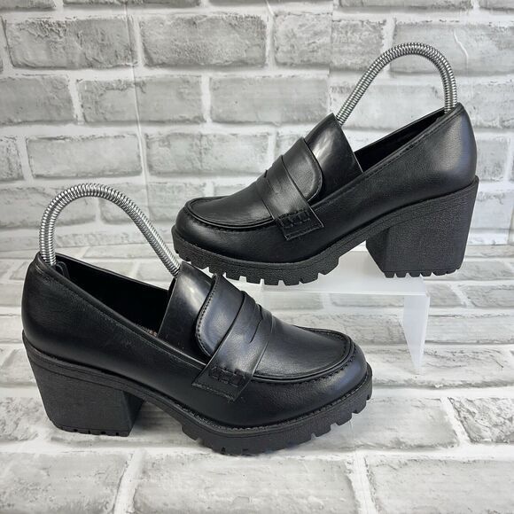 Soda Keys Women's Size 8 Black Chunky Platform Loafers Y2K 90's Grunge Style - Picture 1 of 12